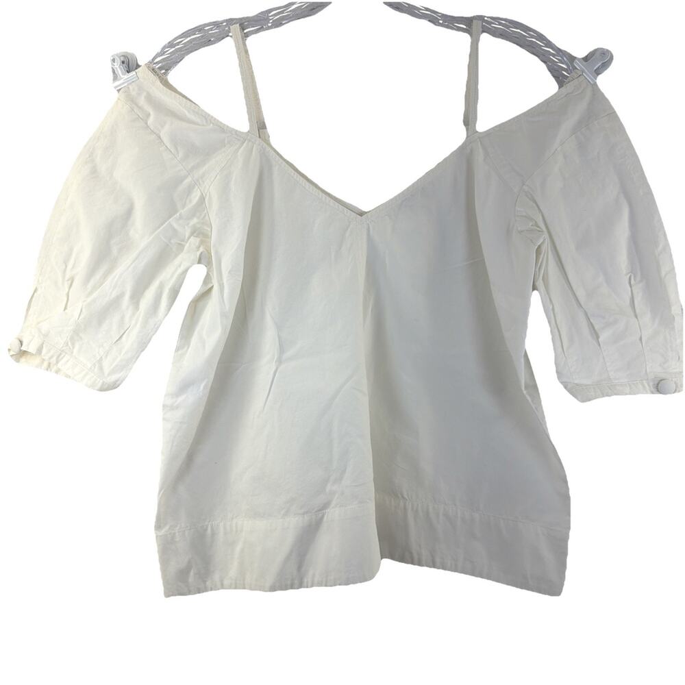 Derek Lam 10 Crosby Cut-out Shoulder Cotton Poplin Top White sz 2 Blouse Shirt